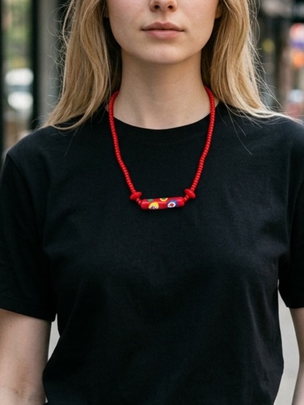 Bold Red Choker Necklace with Decorative Centerpiece